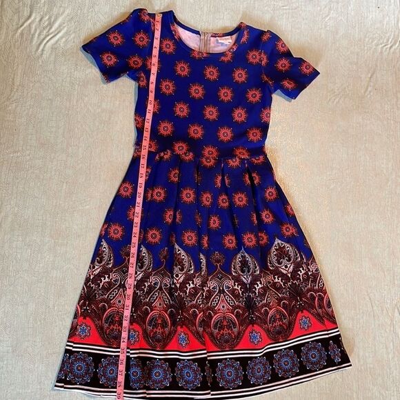 LULAROE Amelia Dress size S beautiful rich blue with colorful pattern accents - Picture 9 of 14